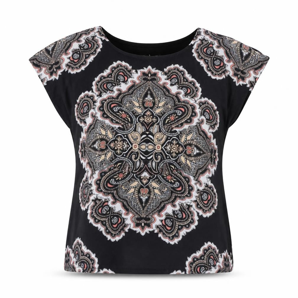 Select Womens Multicoloured Paisley Polyester Basic T-Shirt Size 6 Round Neck