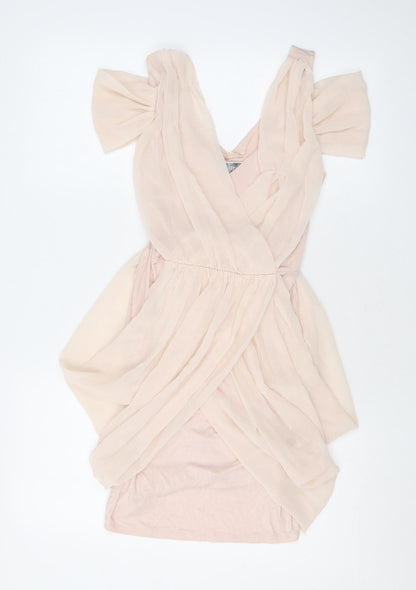 Lipsy Womens Pink Polyester Mini Size 6 V-Neck Pullover