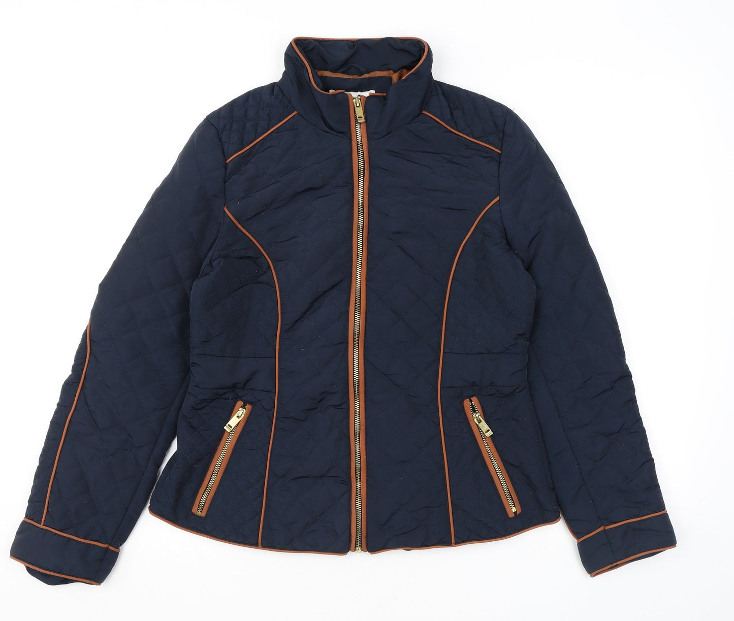 H&M Womens Blue Quilted Coat Size 12 Zip