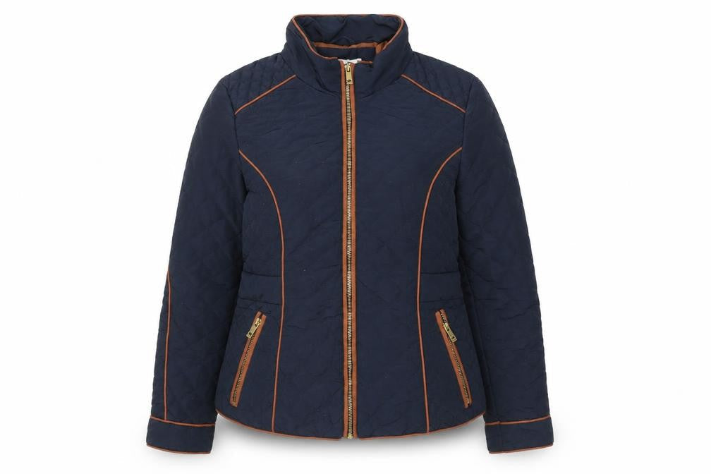 H&M Womens Blue Quilted Coat Size 12 Zip