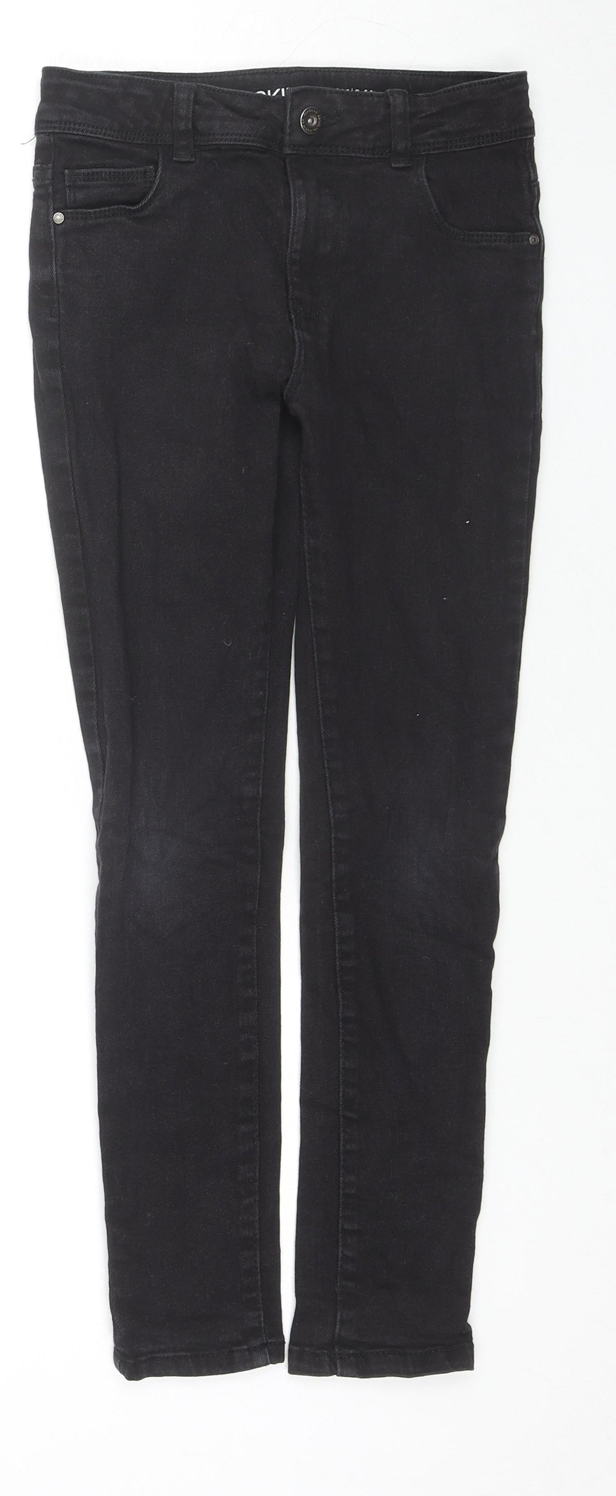 Additional front view of Denim & Co. girls’ blue cotton skinny jeans, size 9-10, years, 24-inch leg regular zip