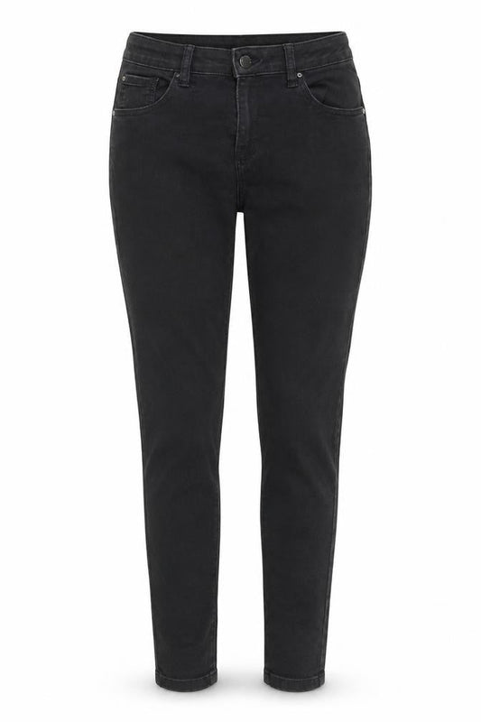 Front view of Denim & Co. women’s black cotton skinny jeans, size UK 12, 29-inch leg regular zip