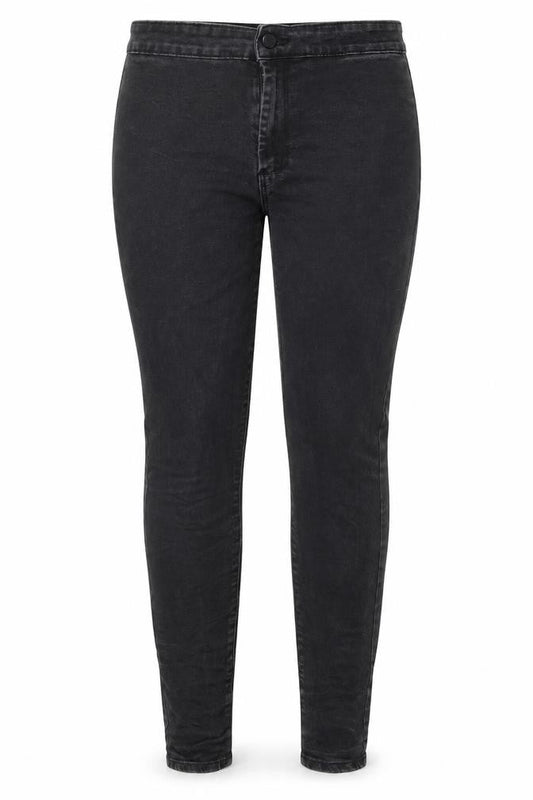 Front view of Denim & Co. women’s black cotton skinny jeans, size UK 14, 28-inch leg regular zip