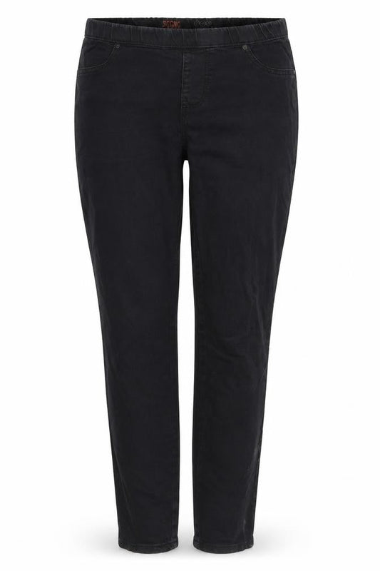 Front view of Denim & Co. women’s black cotton skinny jeans, size UK 12, 30-inch leg regular