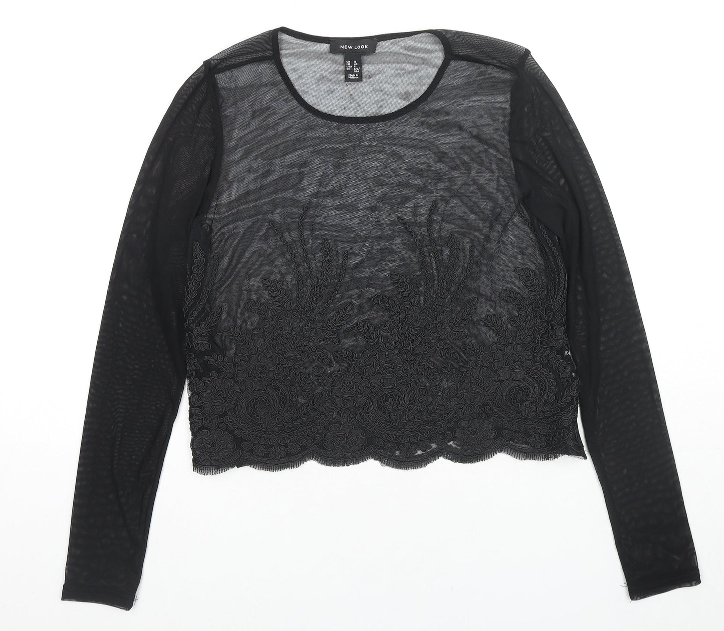New Look Womens Black Geometric Polyester Basic Blouse Size 12 Round Neck