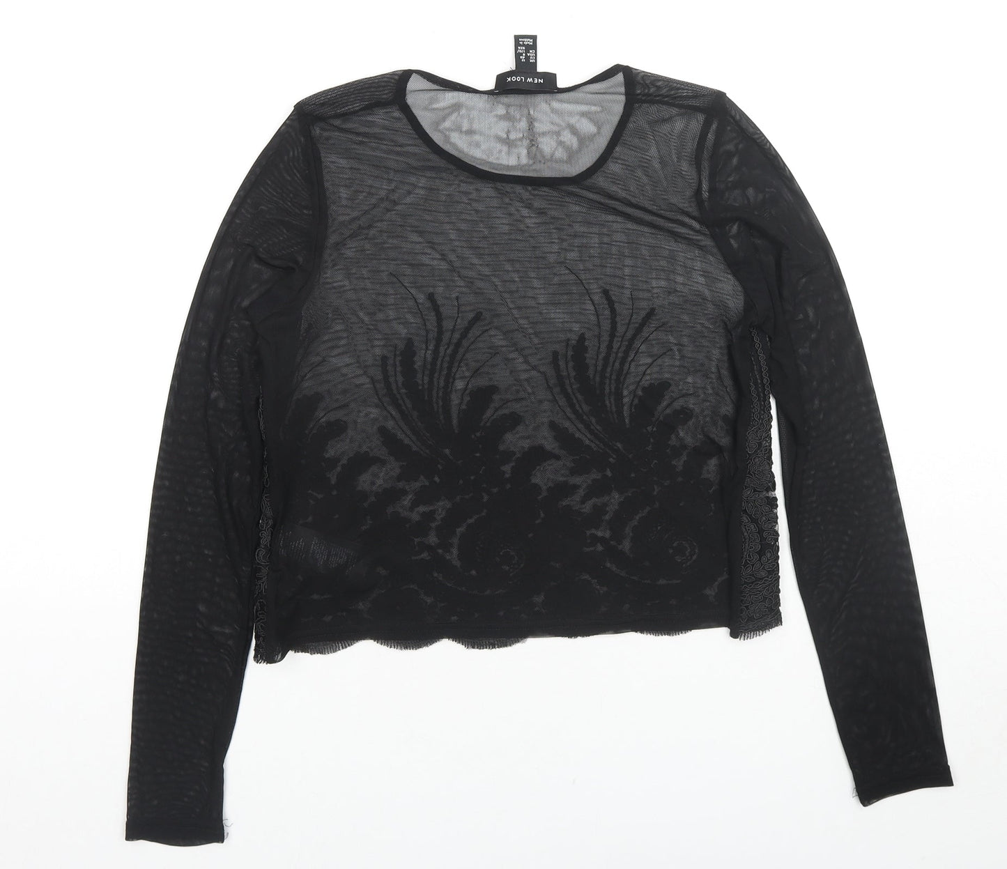 New Look Womens Black Geometric Polyester Basic Blouse Size 12 Round Neck