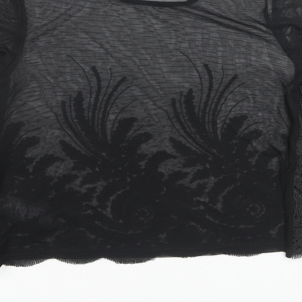 New Look Womens Black Geometric Polyester Basic Blouse Size 12 Round Neck