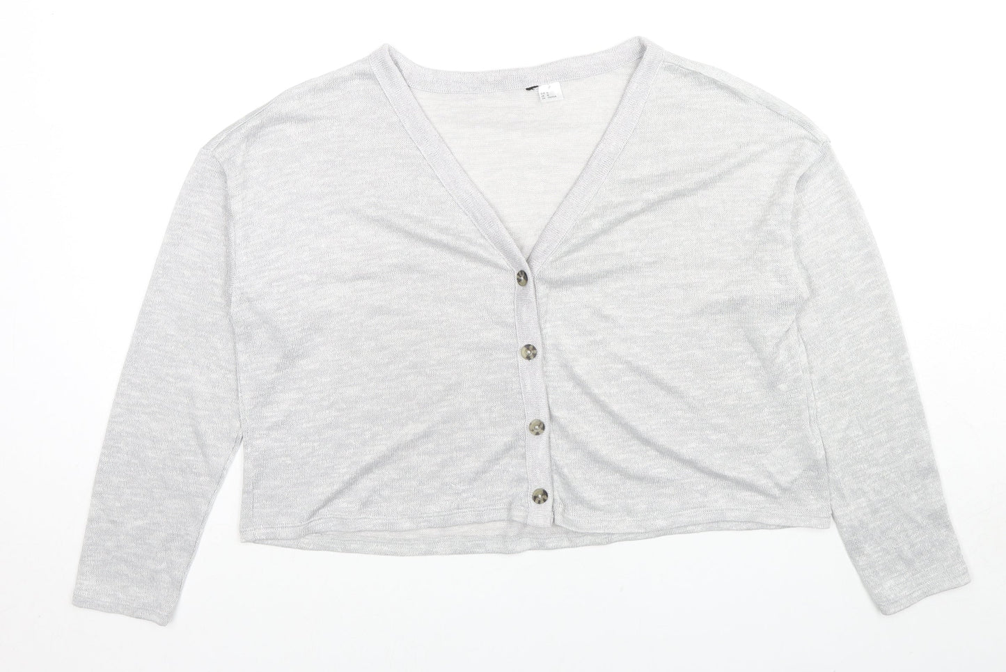 H&M Womens Grey V-Neck Polyester Cardigan Jumper Size M