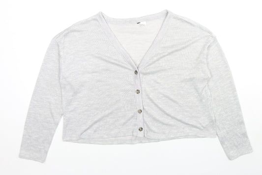 H&M Womens Grey V-Neck Polyester Cardigan Jumper Size M