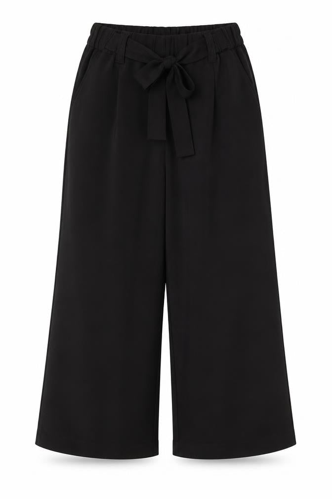 New Look Womens Black Polyester Cropped Trousers Size 6 L21.5 in Regular Drawstring