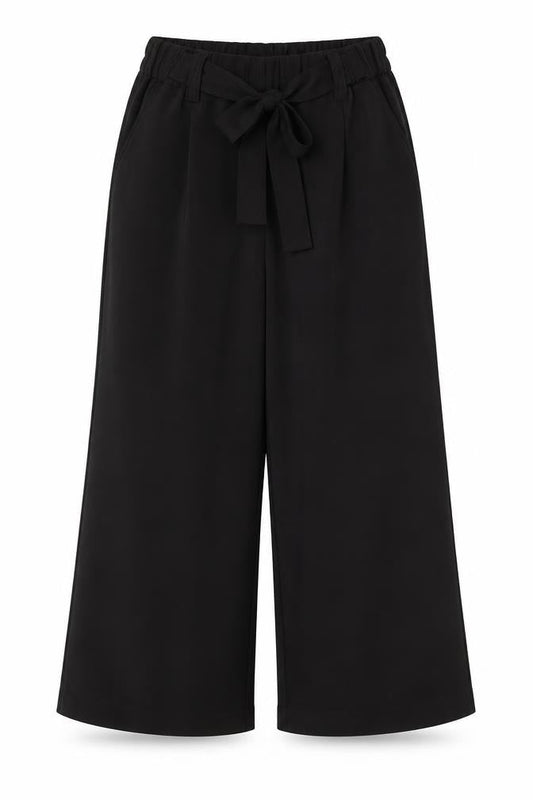 New Look Womens Black Polyester Cropped Trousers Size 6 L21.5 in Regular Drawstring