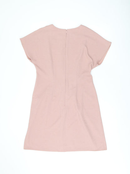 Back view of ASOS women’s pink polyester shift, size UK 12, boat neck zip