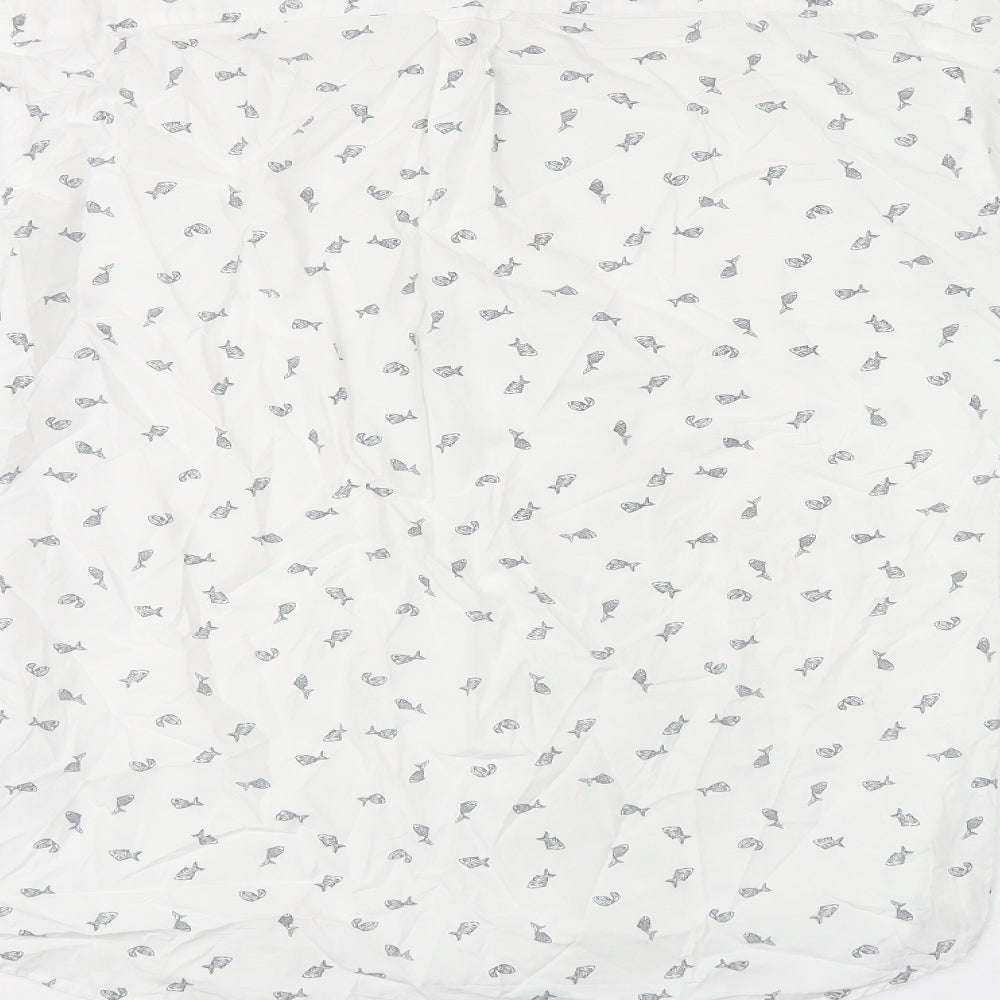 NEXT Mens White Geometric Cotton Button-Up Size S Collared Button - Fish print