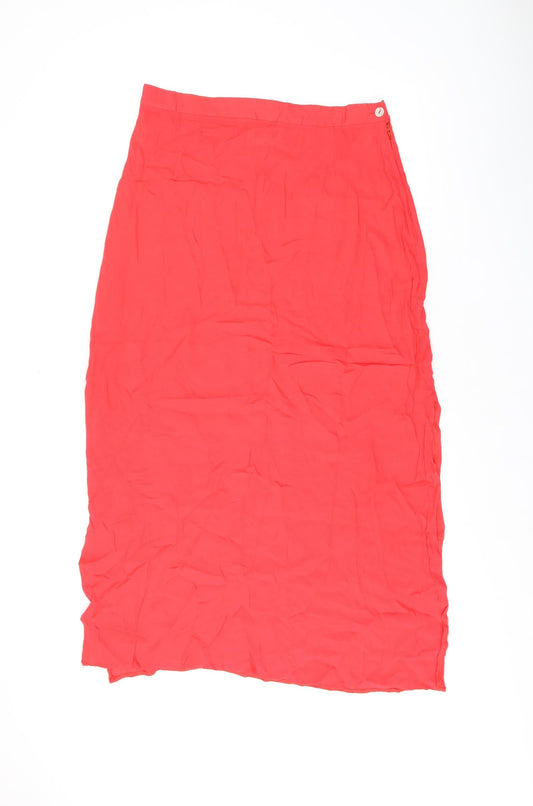 Wallis Womens Red Viscose Swing Skirt Size 14 Zip - Split hem