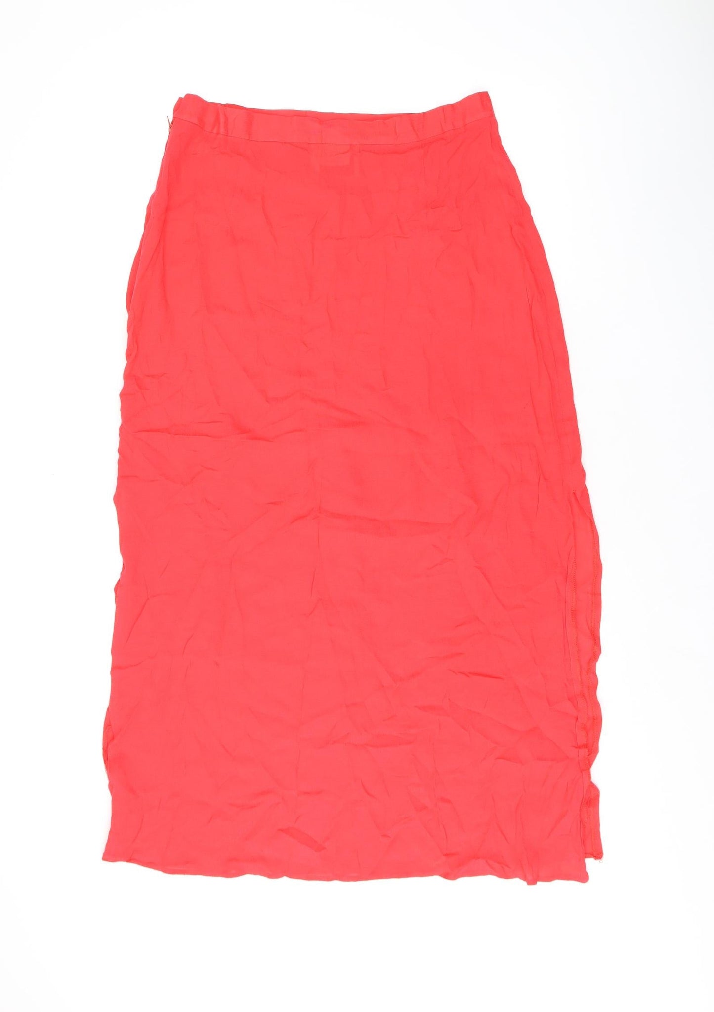Wallis Womens Red Viscose Swing Skirt Size 14 Zip - Split hem