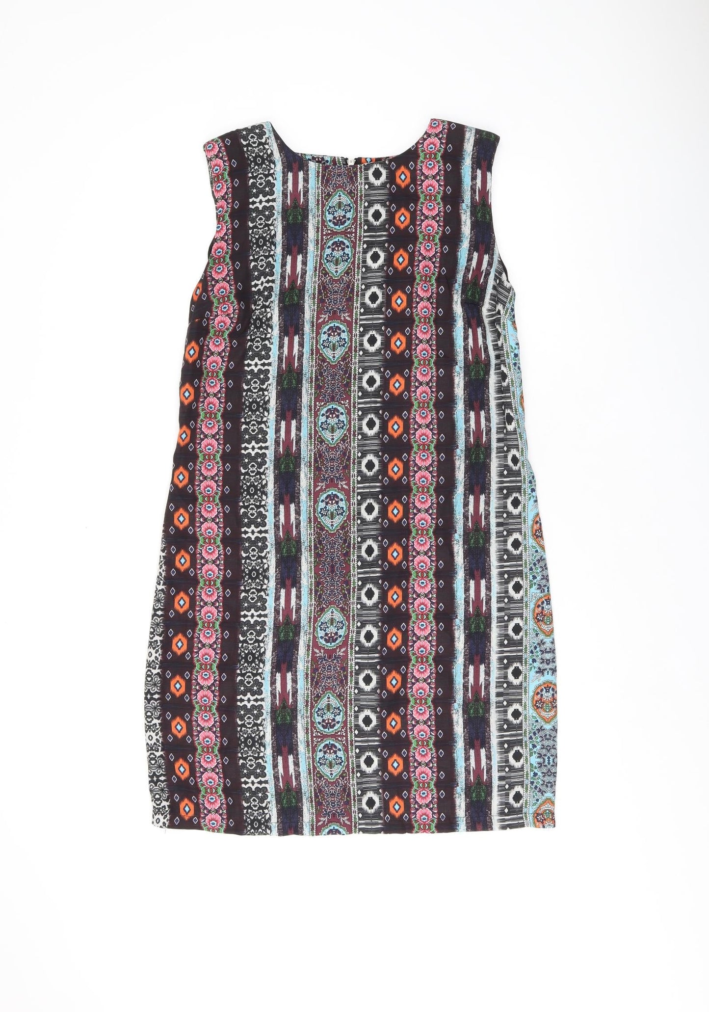 Warehouse Womens Brown Floral Polyester Shift Size 10 Boat Neck Zip