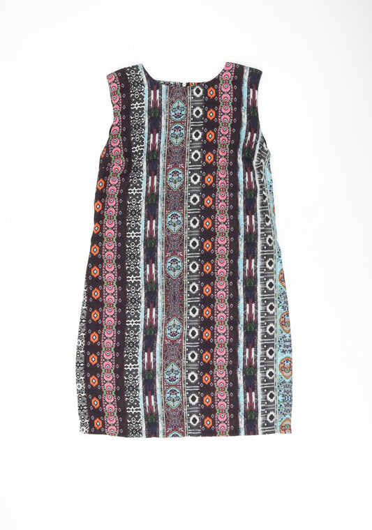 Warehouse Womens Brown Floral Polyester Shift Size 10 Boat Neck Zip