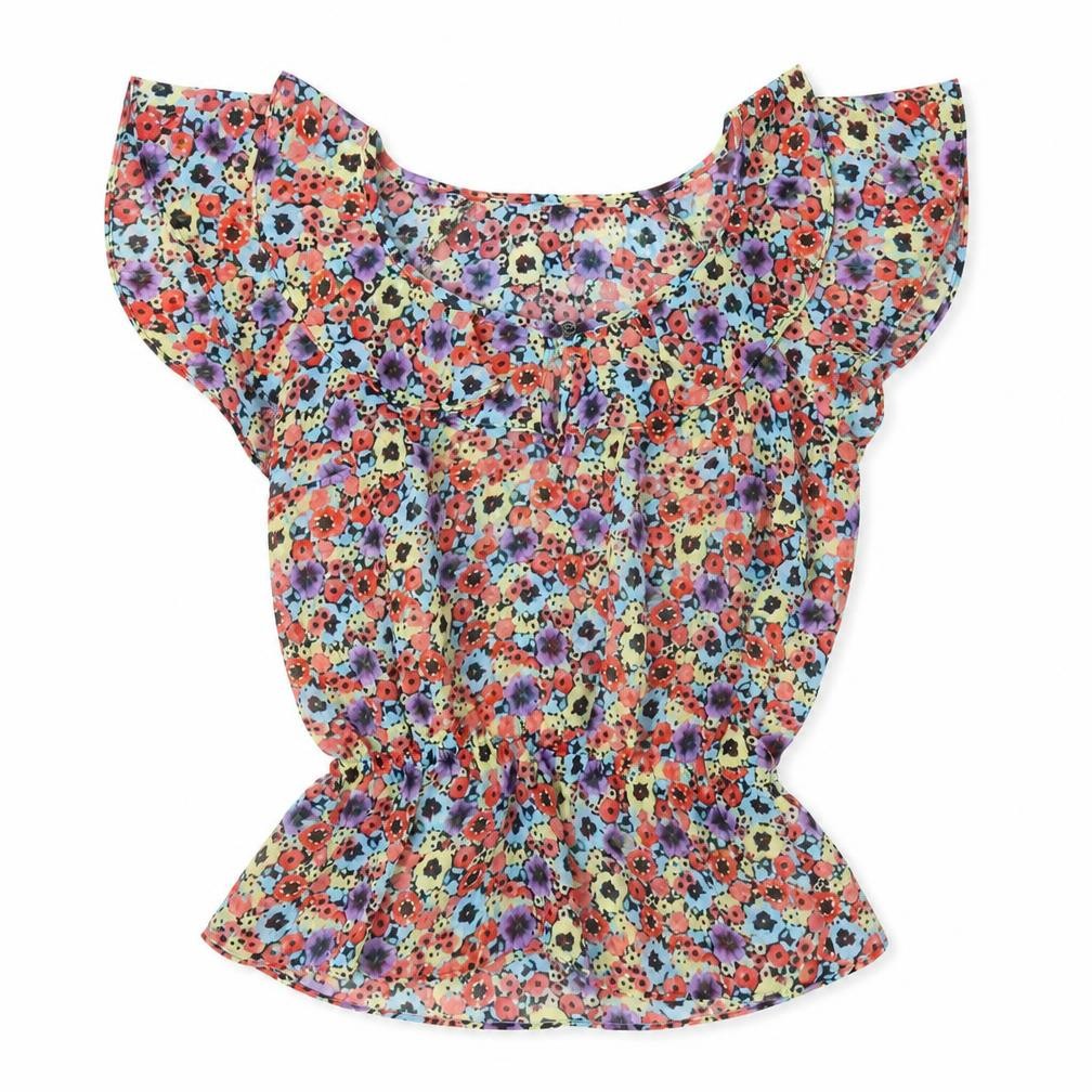 H&M Womens Multicoloured Floral Polyester Basic Blouse Size 4 Scoop Neck