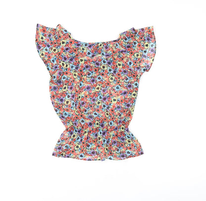 H&M Womens Multicoloured Floral Polyester Basic Blouse Size 4 Scoop Neck