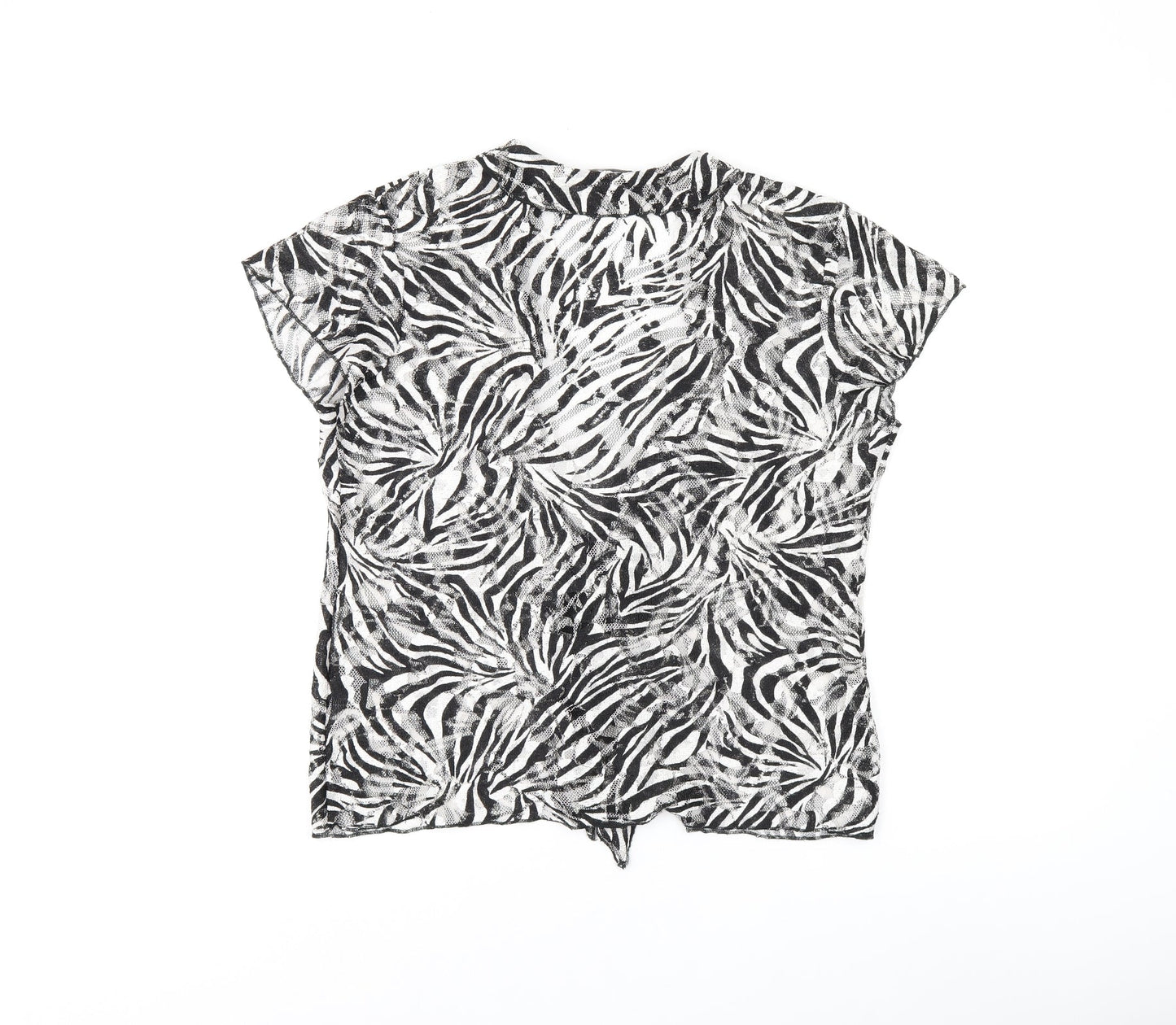 Per Una Womens Black Geometric Polyester Basic T-Shirt Size 16 Collared