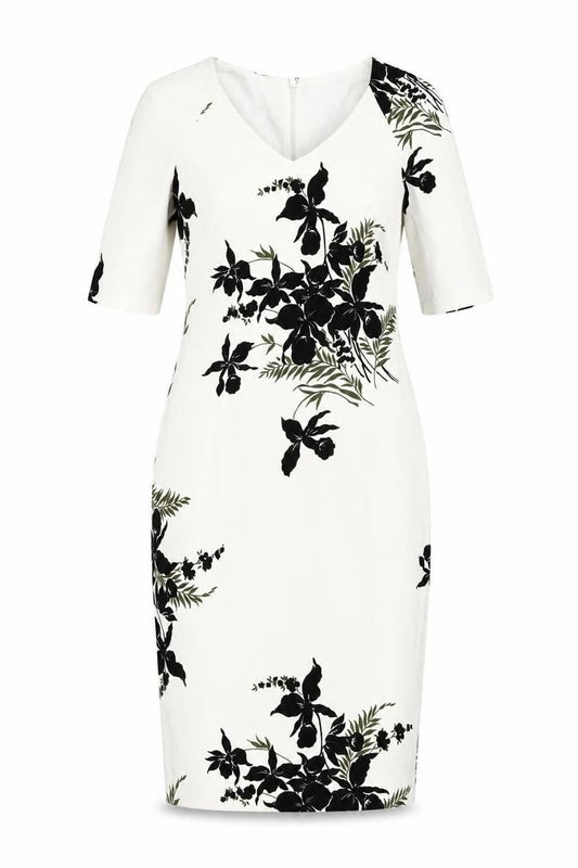 Marks & Spencer Womens White Floral Polyester Pencil Dress Size 10 V-Neck Zip