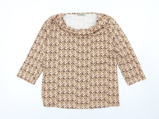 Uta Raasch Womens Beige Herringbone Viscose Basic T-Shirt Size 16 Cowl Neck