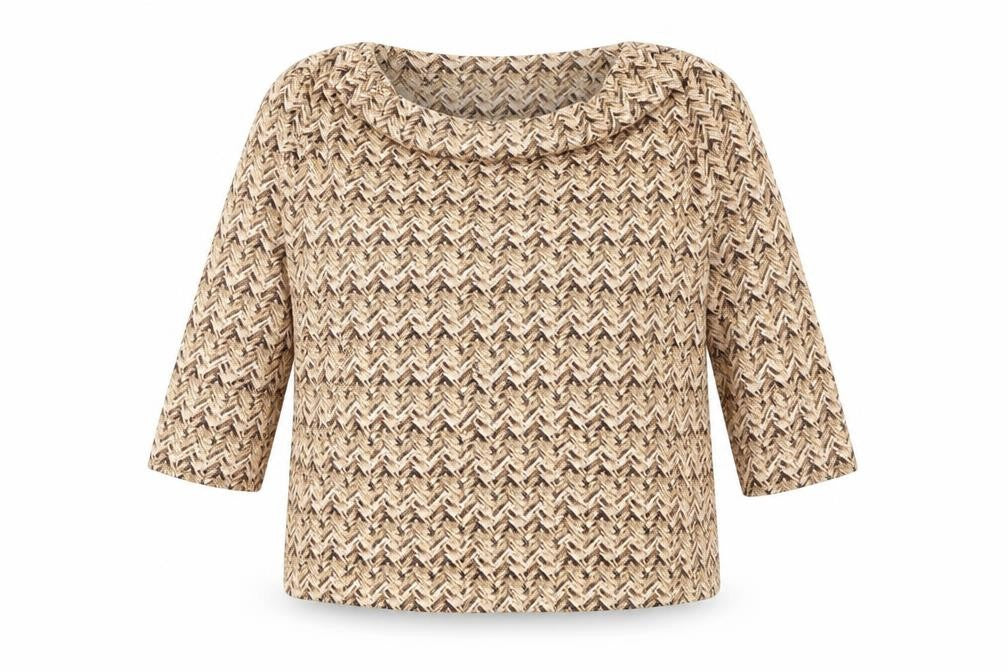 Uta Raasch Womens Beige Herringbone Viscose Basic T-Shirt Size 16 Cowl Neck