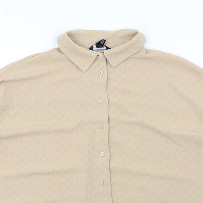 New Look Womens Beige Polyester Basic Button-Up Size 10 Collared