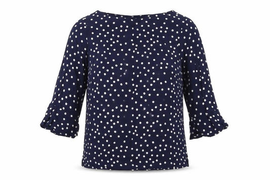 Mauvette Womens Blue Polka Dot Viscose Basic T-Shirt Size 10 Boat Neck