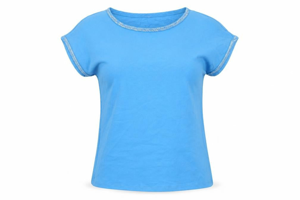 Ashley Brooke Womens Blue Polyester Basic T-Shirt Size 12 Round Neck - Beaded Trims