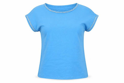 Ashley Brooke Womens Blue Polyester Basic T-Shirt Size 12 Round Neck - Beaded Trims