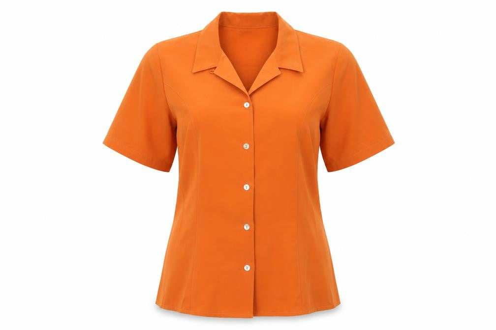 Jorli Womens Orange Polyester Basic Button-Up Size 18 Collared