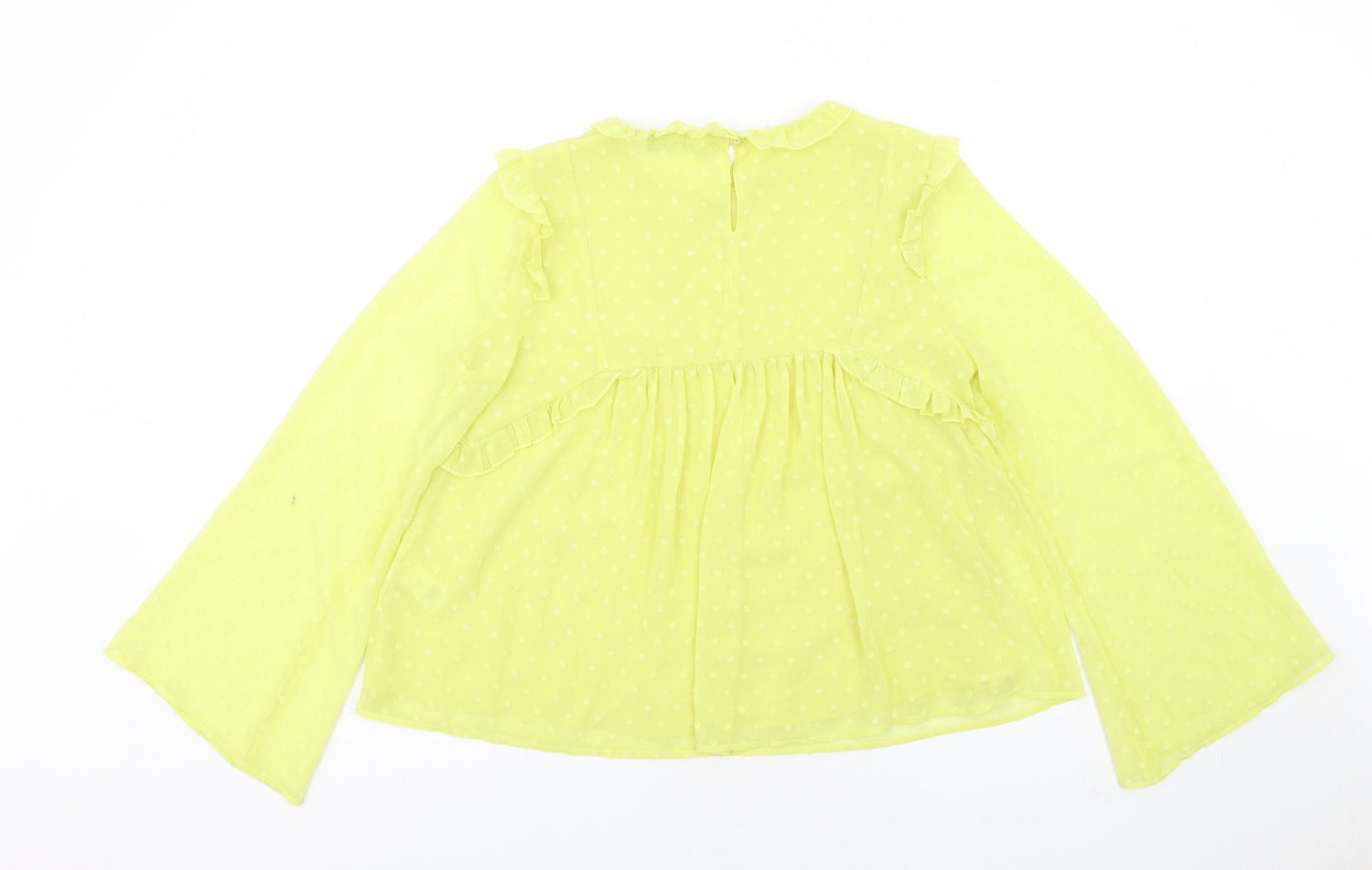 Marks and Spencer Womens Yellow Polyester Basic Blouse Size 10 Round Neck - Ruffle