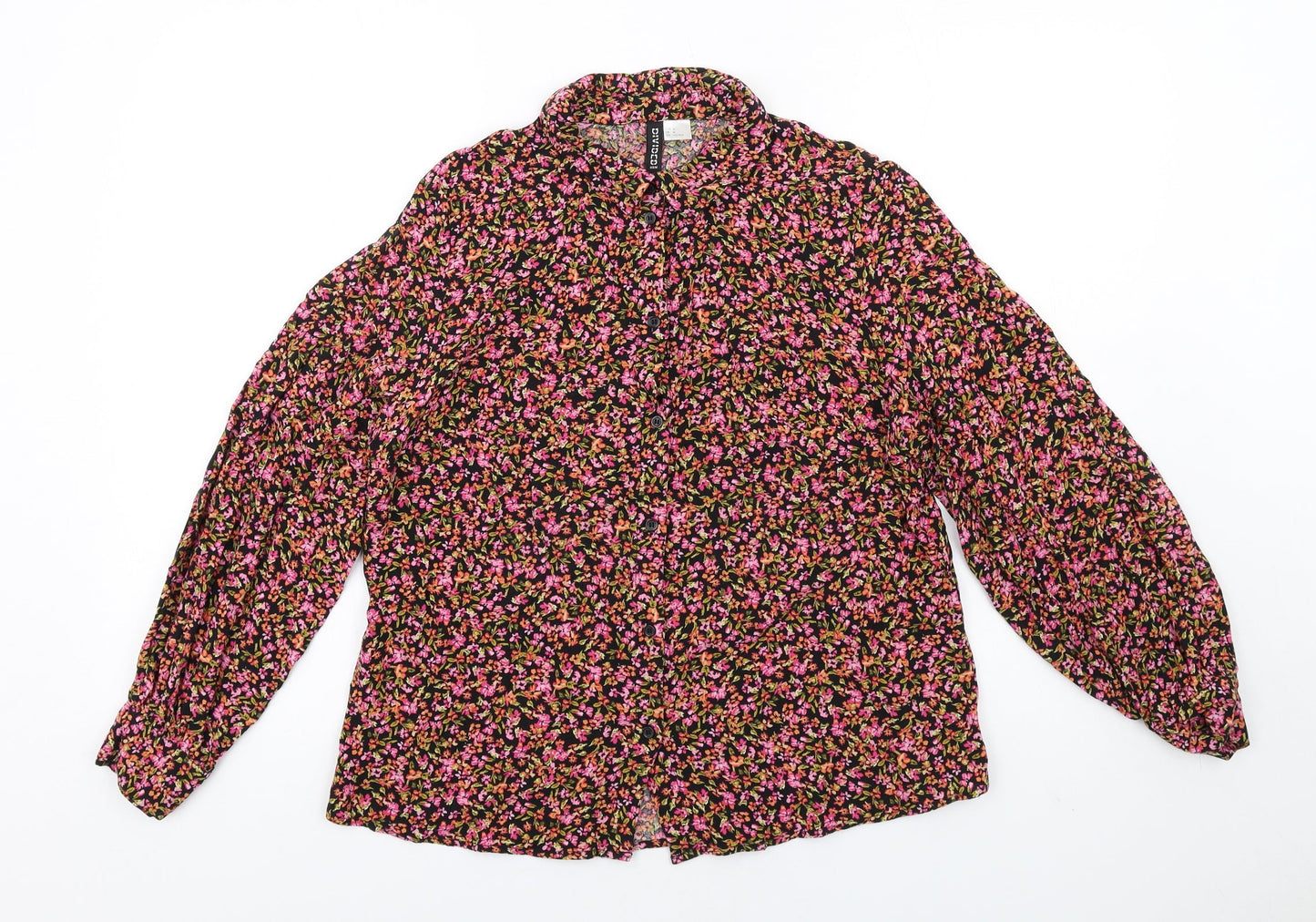 H&M Womens Multicoloured Floral Viscose Basic Button-Up Size M Collared