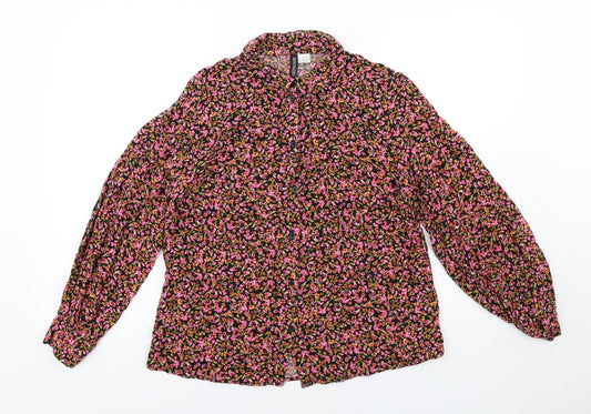 H&M Womens Multicoloured Floral Viscose Basic Button-Up Size M Collared