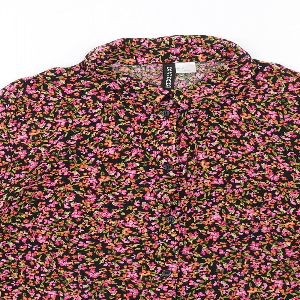 H&M Womens Multicoloured Floral Viscose Basic Button-Up Size M Collared