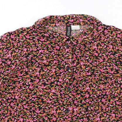 H&M Womens Multicoloured Floral Viscose Basic Button-Up Size M Collared