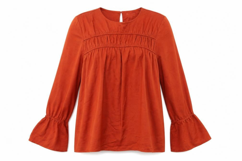 Warehouse Womens Orange Polyester Basic Blouse Size 14 Round Neck - Ruched Front