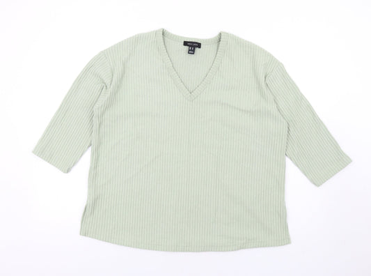 New Look Womens Green V-Neck Polyester Pullover Jumper Size M