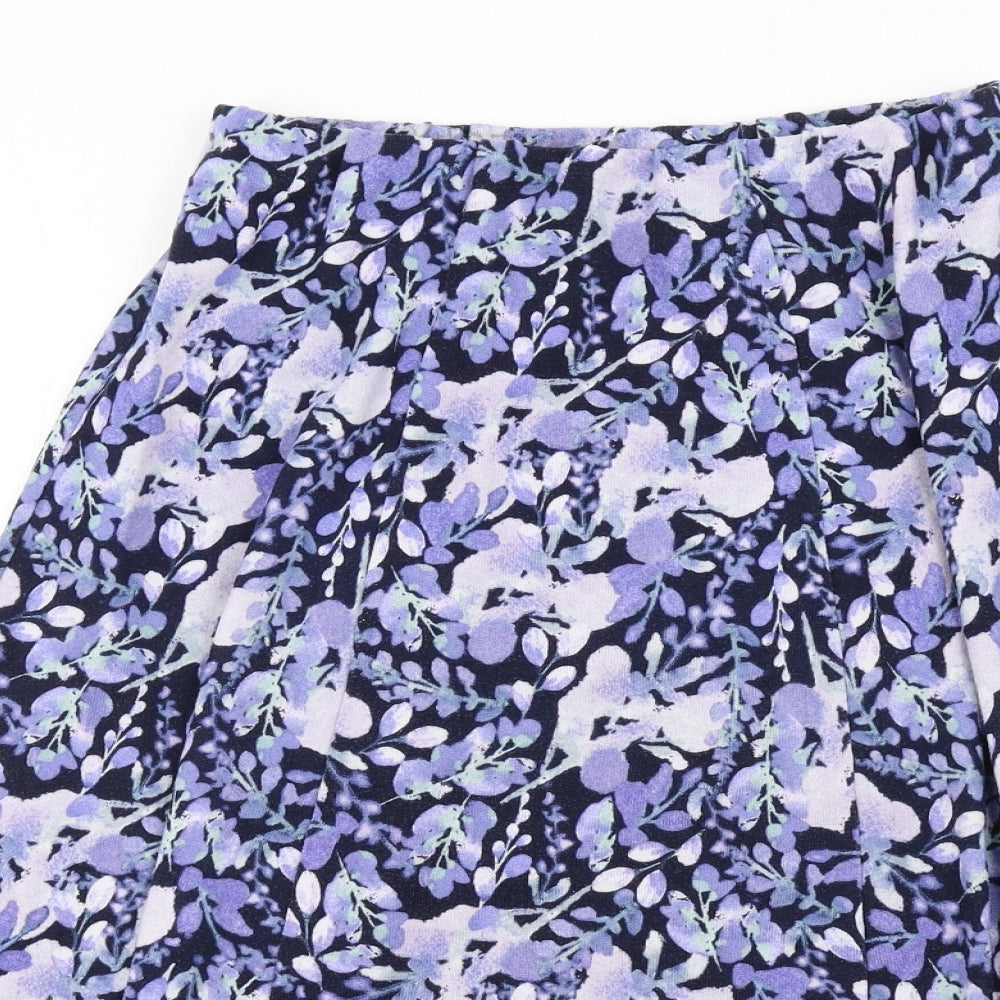 EWM Womens Blue Floral Polyester A-Line Skirt Size 10