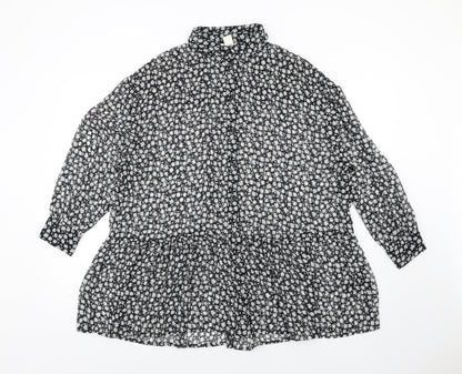 H&M Womens Black Geometric Polyester Basic Button-Up Size 8 Collared