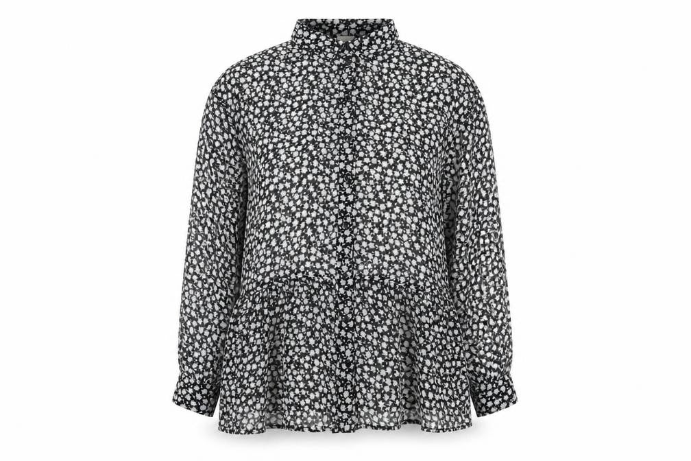 H&M Womens Black Geometric Polyester Basic Button-Up Size 8 Collared