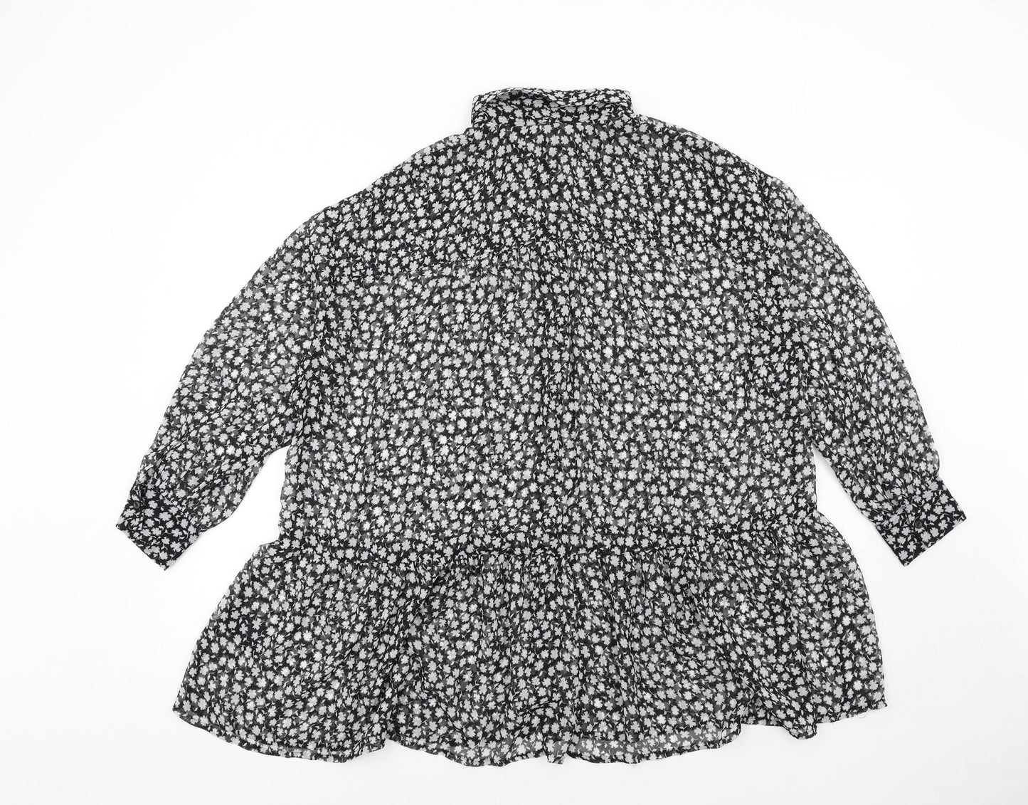 H&M Womens Black Geometric Polyester Basic Button-Up Size 8 Collared