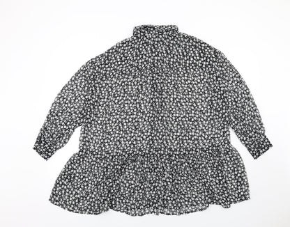 H&M Womens Black Geometric Polyester Basic Button-Up Size 8 Collared