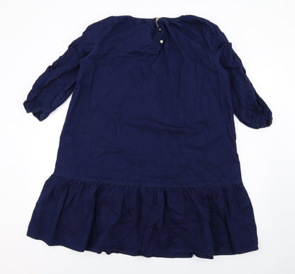 Next Womens Blue Viscose Trapeze & Swing Size 8 Round Neck Button