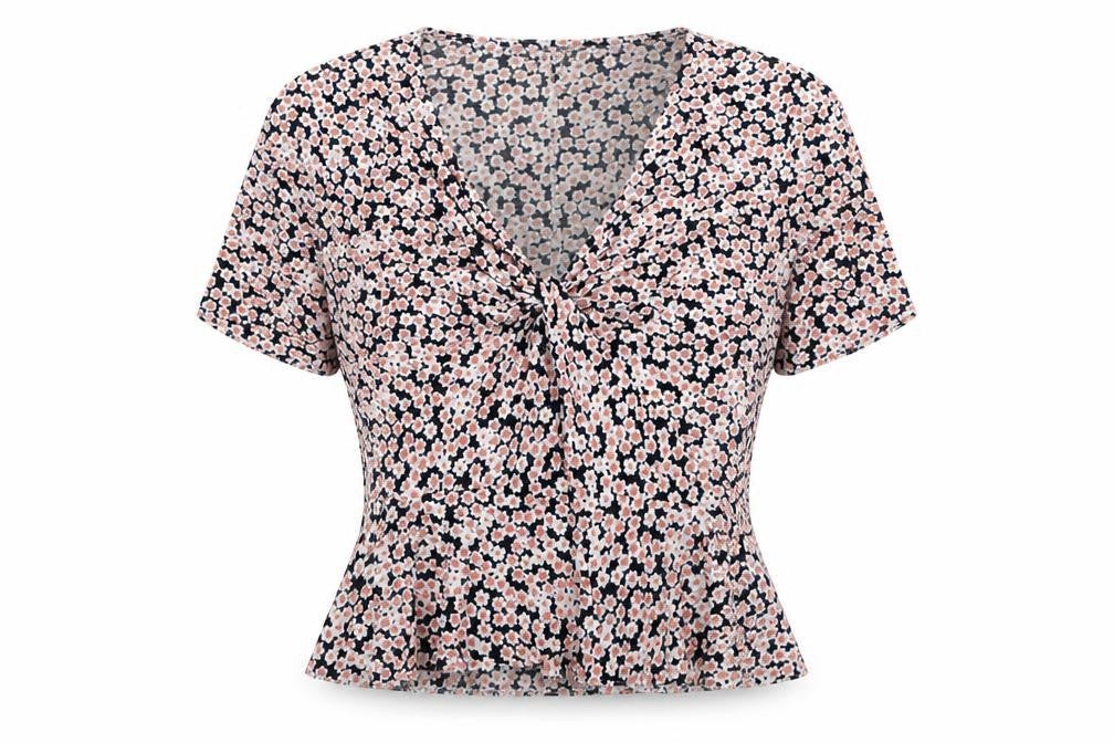 Miss Selfridge Womens Multicoloured Floral Polyester Basic T-Shirt Size 8 V-Neck - Twist Front