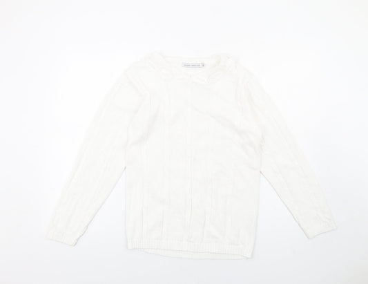 Alice Collins Womens White Crew Neck Cotton Pullover Jumper Size S