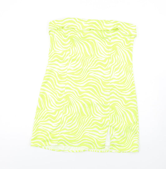 Gina Tricot Womens Green Animal Print Polyester Mini Size 16 Square Neck Zip - Zebra Print
