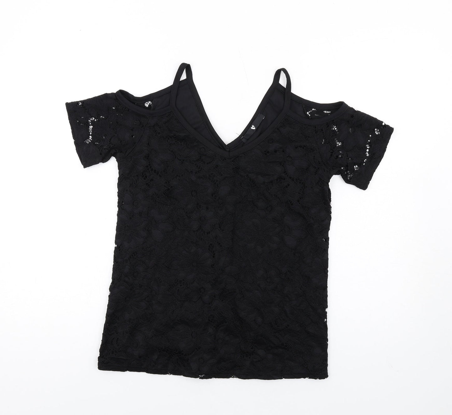 Very Womens Black Polyamide Basic T-Shirt Size 10 V-Neck - Cold Shoulder