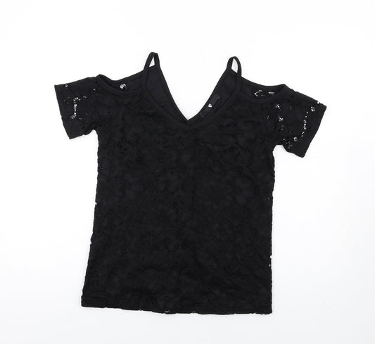 Very Womens Black Polyamide Basic T-Shirt Size 10 V-Neck - Cold Shoulder